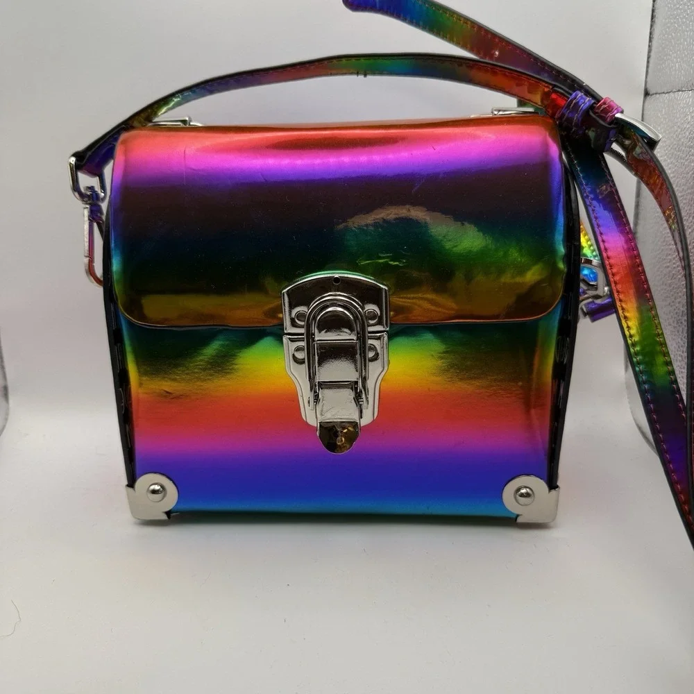 Current Mood 90's Rainbow Buckle‎ Hard Case Purse Dolls Kill Silver Studs